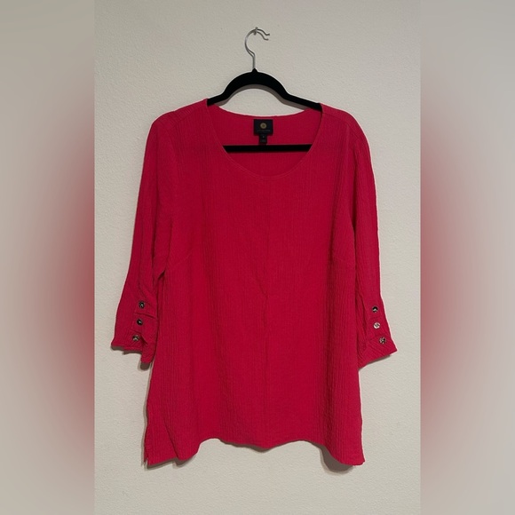 JM Collection Vibrant Coral Blouse with Button Details - Picture 3 of 11